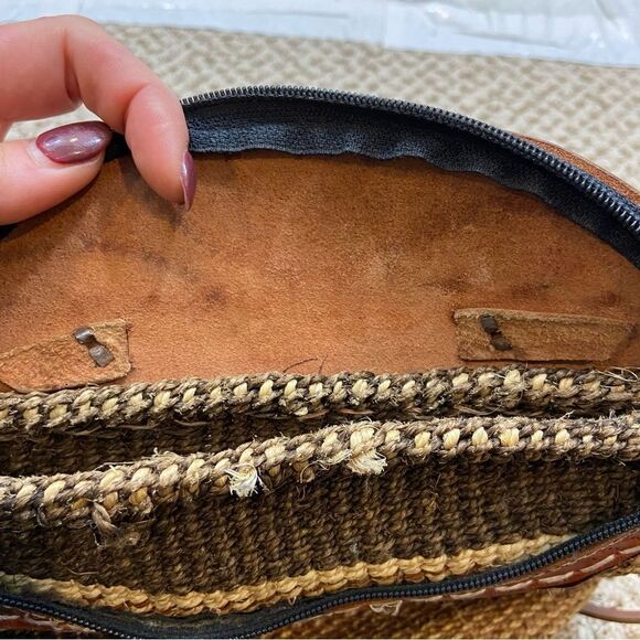 Vintage African Genuine Leather and Woven Purse Handbag - Picture 12 of 15